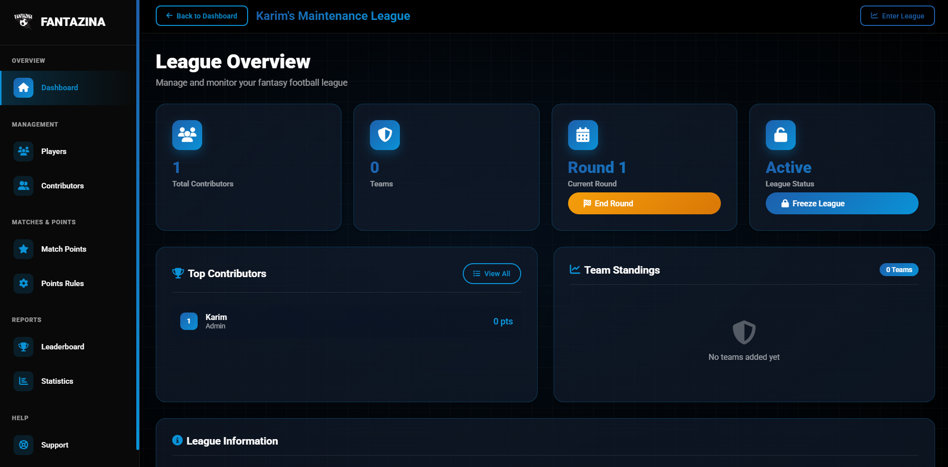 Step 5 - Admin League Setup